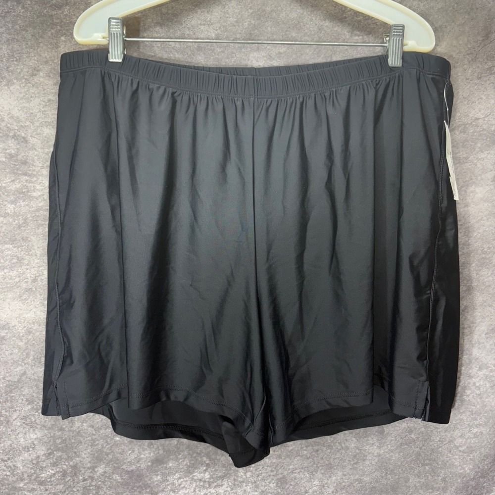 Catherines Plus Size 1X Black Swim Shorts NWT Elastic Waist Pocket 001035305